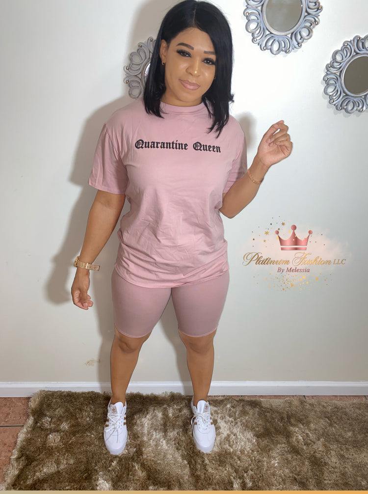 Quarantine Queen Shorts Set (Blush)