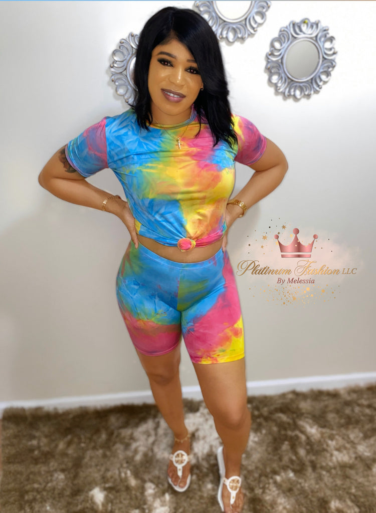 Cotton Candy Swirl Tie Dye Shorts Set